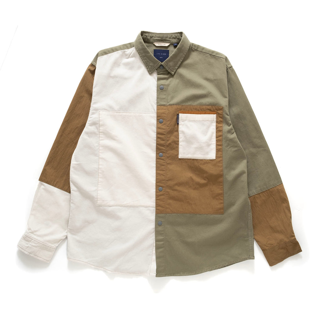 (ST309) Button Down Patchwork Shirt