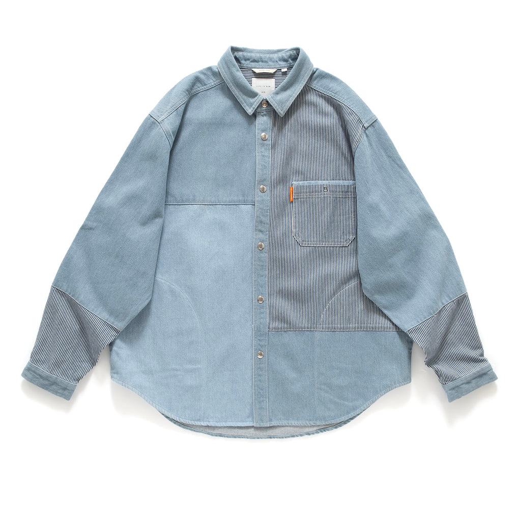 (ST311) Oversize Denim Patchwork Shirt