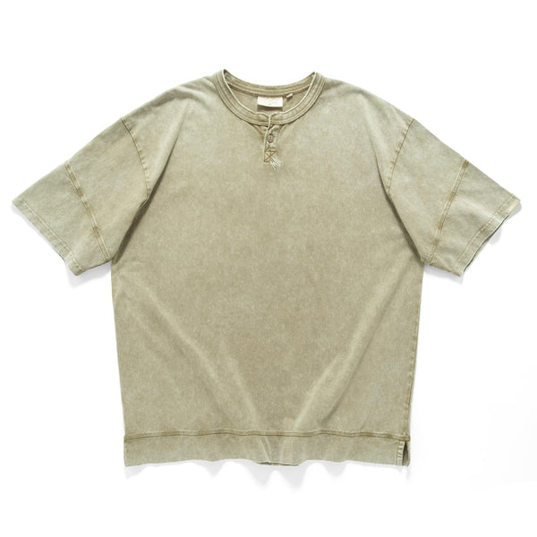 (TP1578) Washed Henley Neck Tee
