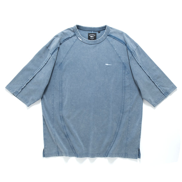 (TP1620) Wash Raw Edge Cropped Sleeve Tee