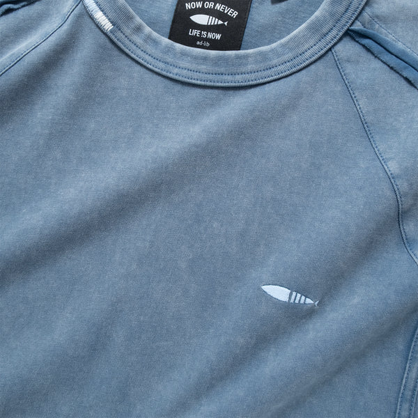 (TP1620) Wash Raw Edge Cropped Sleeve Tee