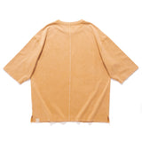(TP1620) Wash Raw Edge Cropped Sleeve Tee