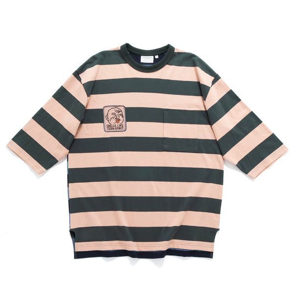 (TP1883) Contrast Stripes Graphic Patch Tee