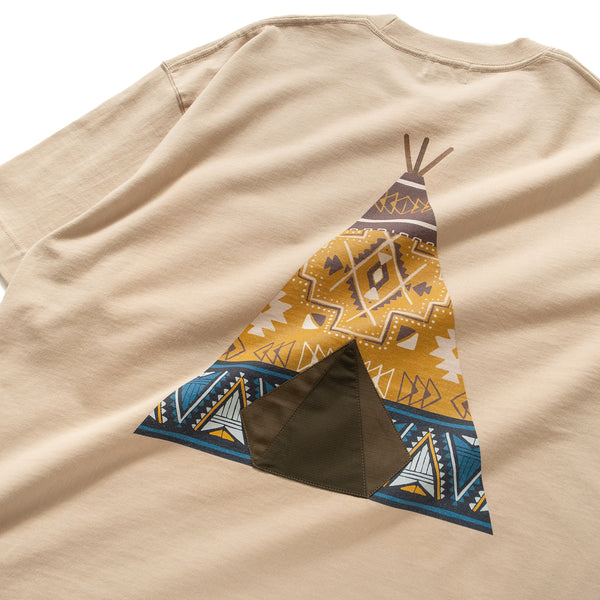 (ZT1129) Native American Tent Graphic Pocket Tee