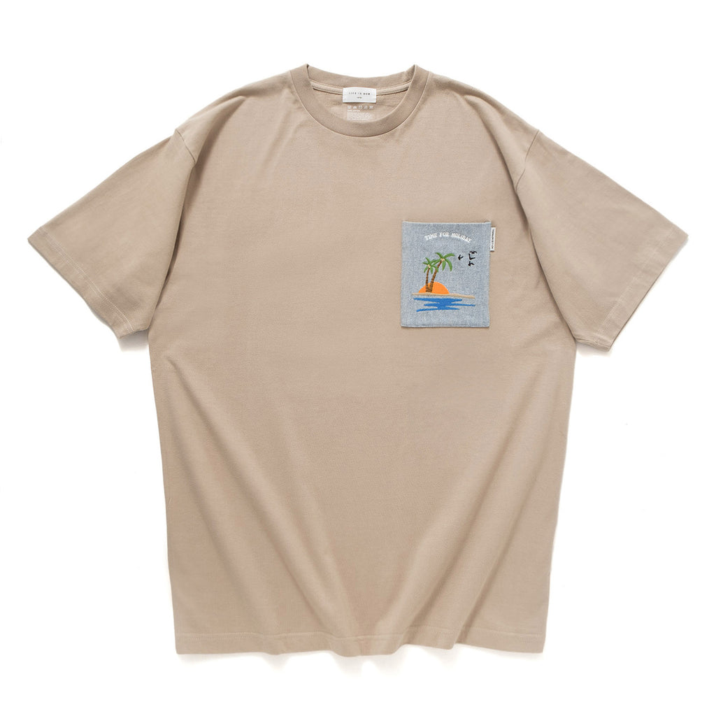 (ZT1227) Palm Tree Embroidery Pocket Tee