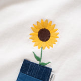 (ZT1398) Sunflower Embroidery Denim Patchwork Tee