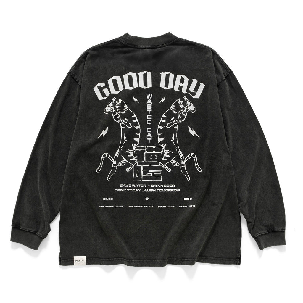 (ZT1574) Wasted Cat Graphic Long Sleeve Tee