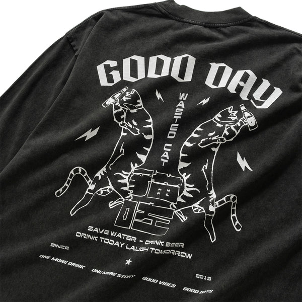 (ZT1574) Wasted Cat Graphic Long Sleeve Tee