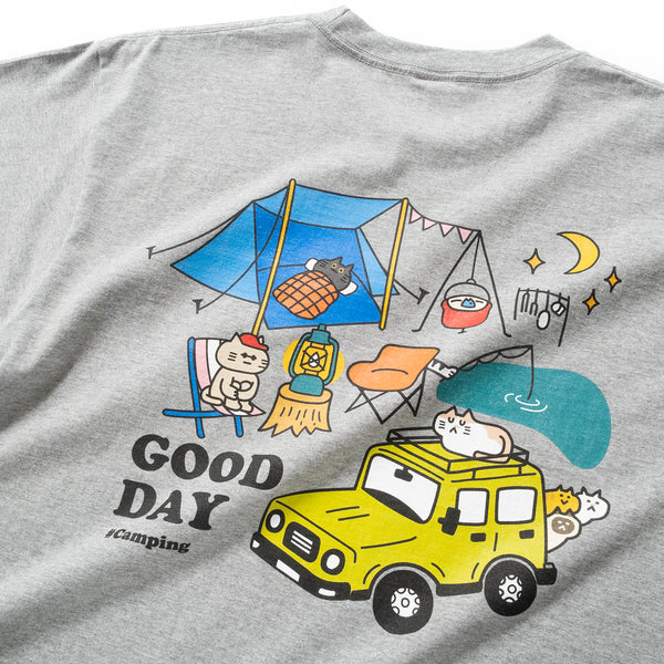 (ZT1669) Camping Cat Graphic Pocket Tee