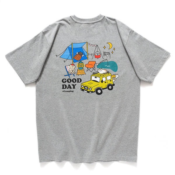 (ZT1669) Camping Cat Graphic Pocket Tee