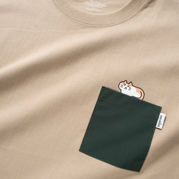 (ZT1669) Camping Cat Graphic Pocket Tee