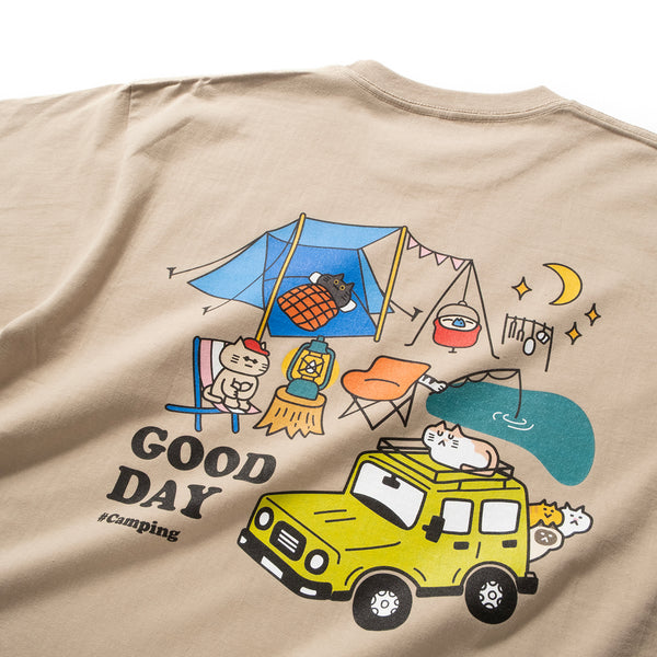 (ZT1669) Camping Cat Graphic Pocket Tee