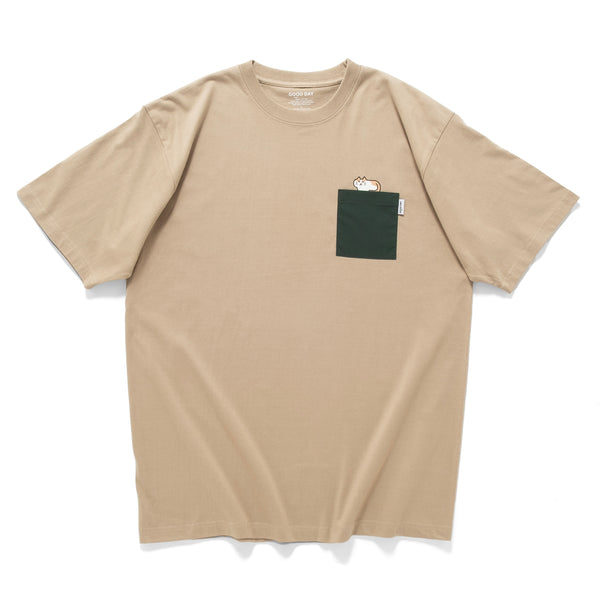 (ZT1669) Camping Cat Graphic Pocket Tee