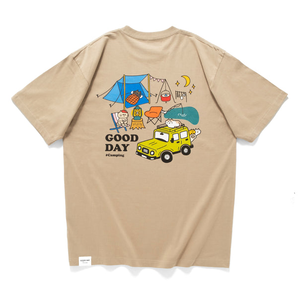 (ZT1669) Camping Cat Graphic Pocket Tee