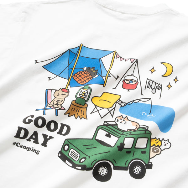 (ZT1669) Camping Cat Graphic Pocket Tee