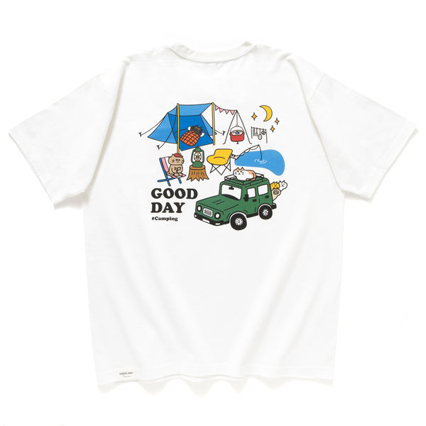 (ZT1669) Camping Cat Graphic Pocket Tee