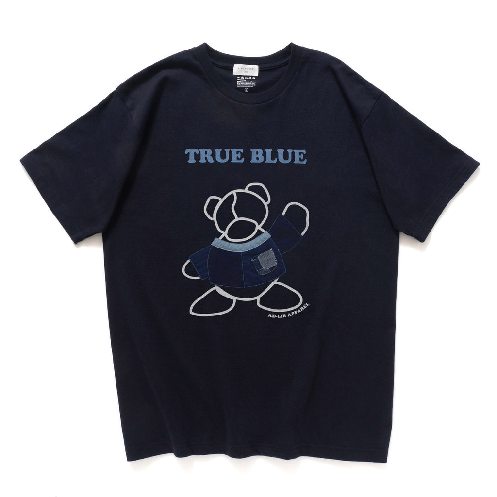 (ZT1258) Indigo Bear Patchwork Graphic Tee