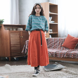 (YD008) Belted Pleated Midi Skirt