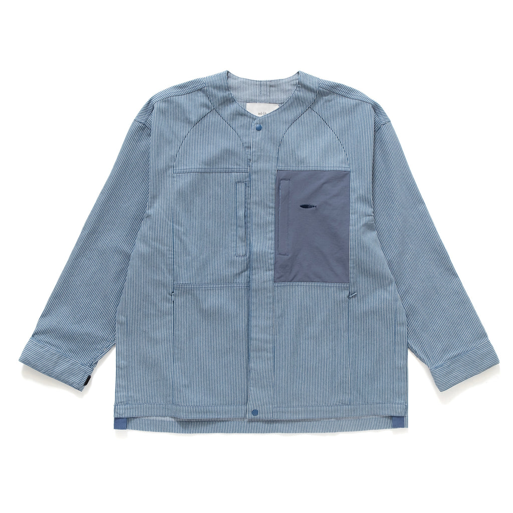 (JK309) Collarless Denim Stripe Jacket