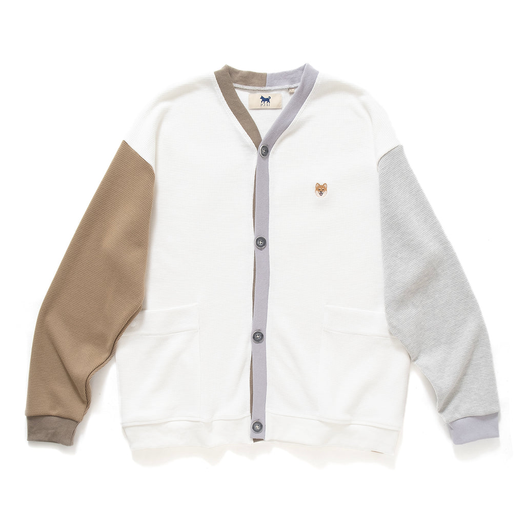 (CD090) Colorblock Waffle Cardigan