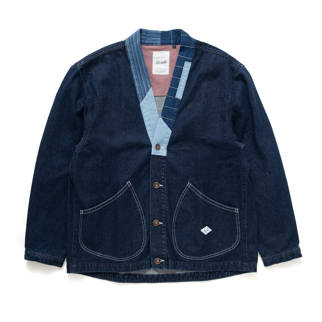 (JK293) Patchwork Collar Denim Kimono