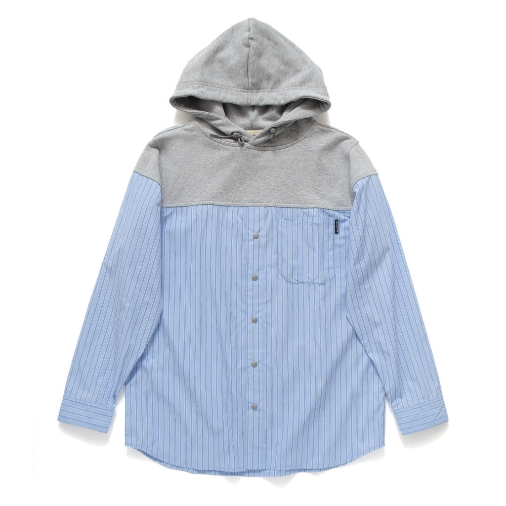 (ST227) Mix Fabric Hooded Shirt