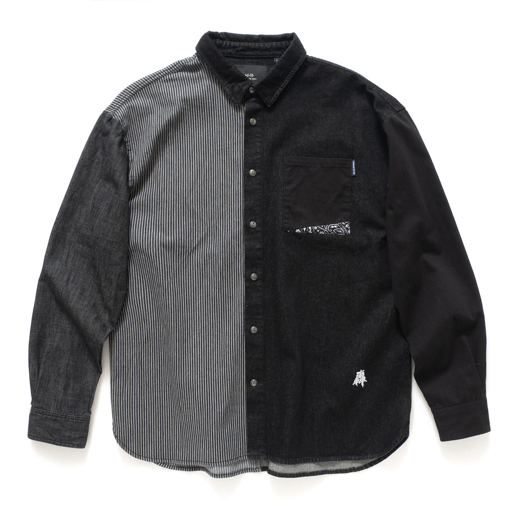 (EX273) Black Denim Patchwork Shirt