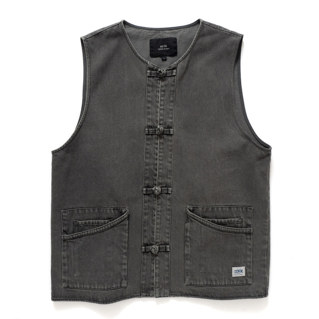 (JK272) Black Denim Mandarin Vest