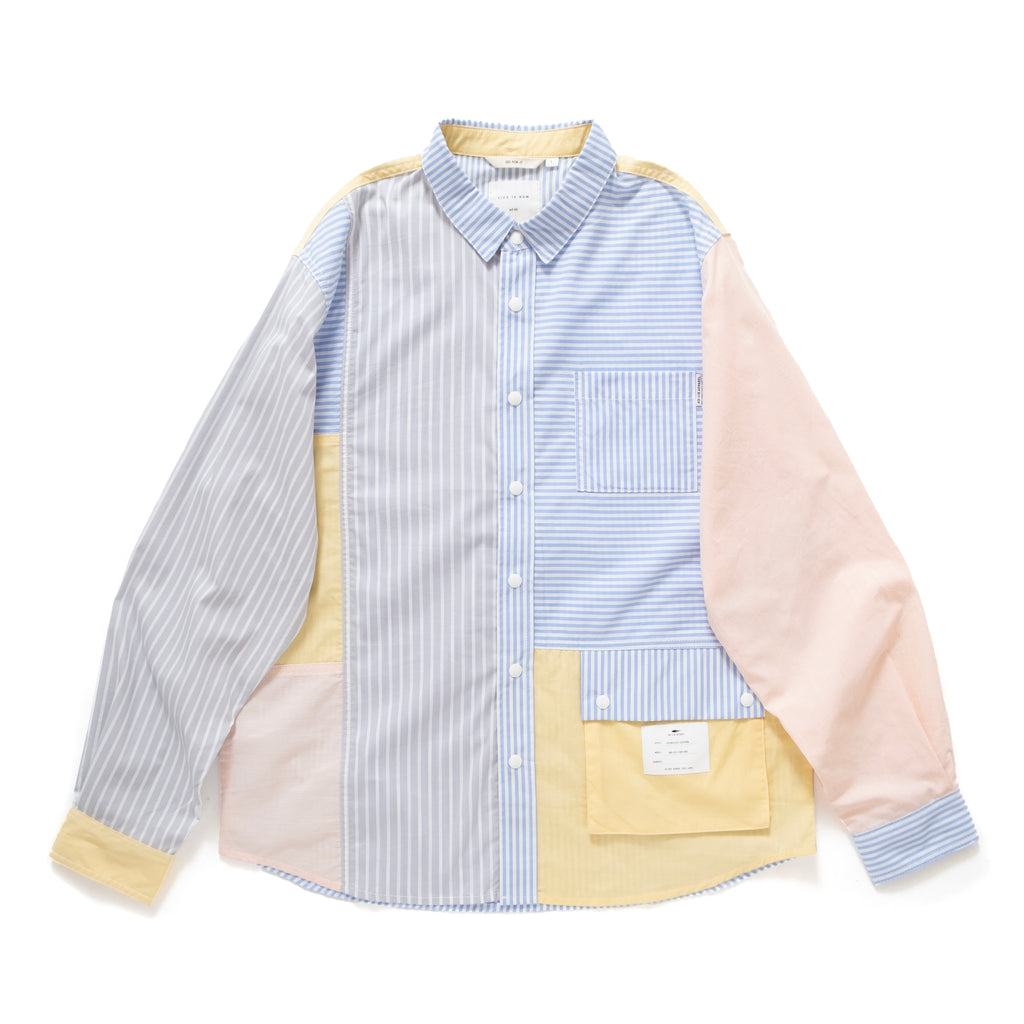 (YS276) Stripe Colorblock Pocket Shirt