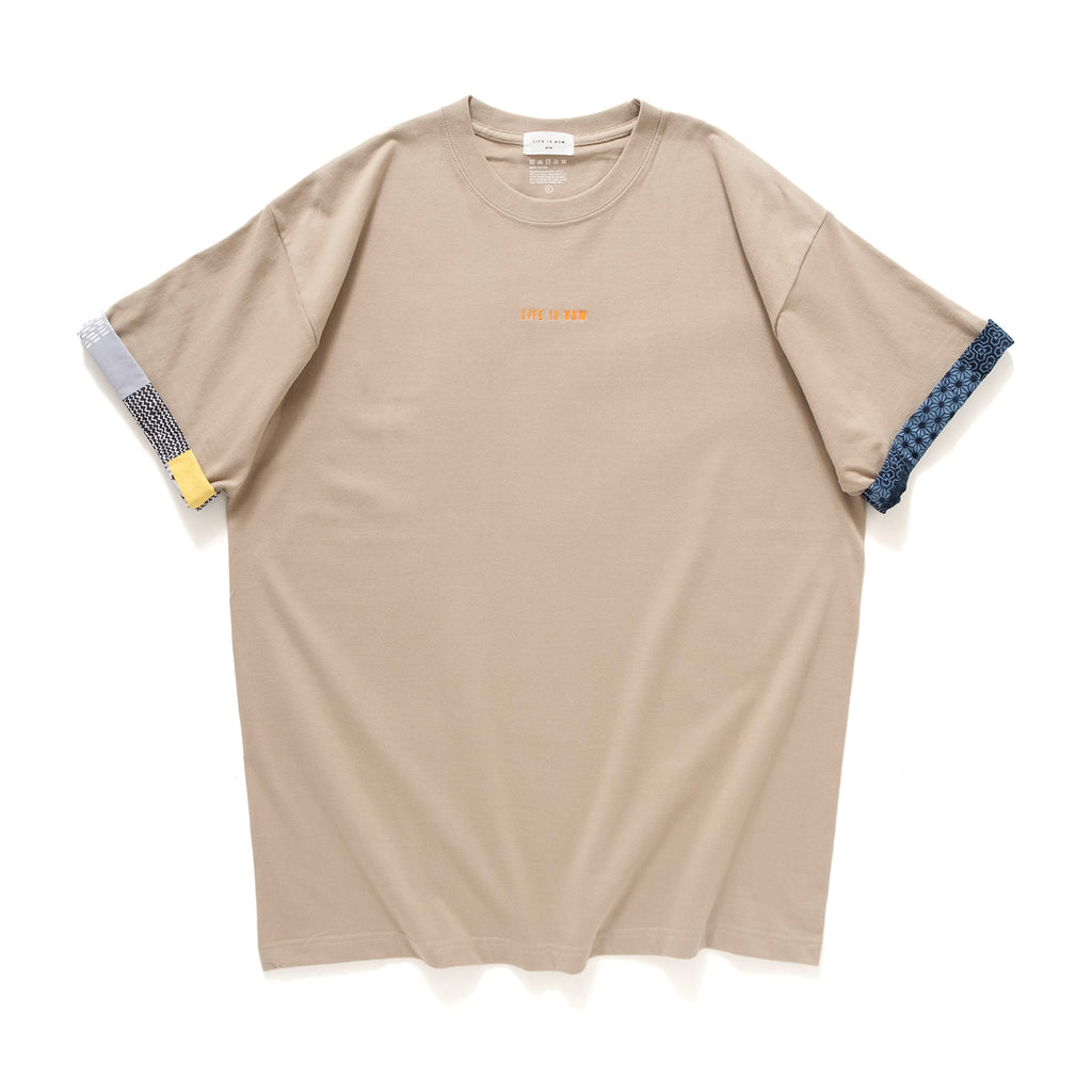 (ZT1093) Embroidery Trimmed Sleeve Tee