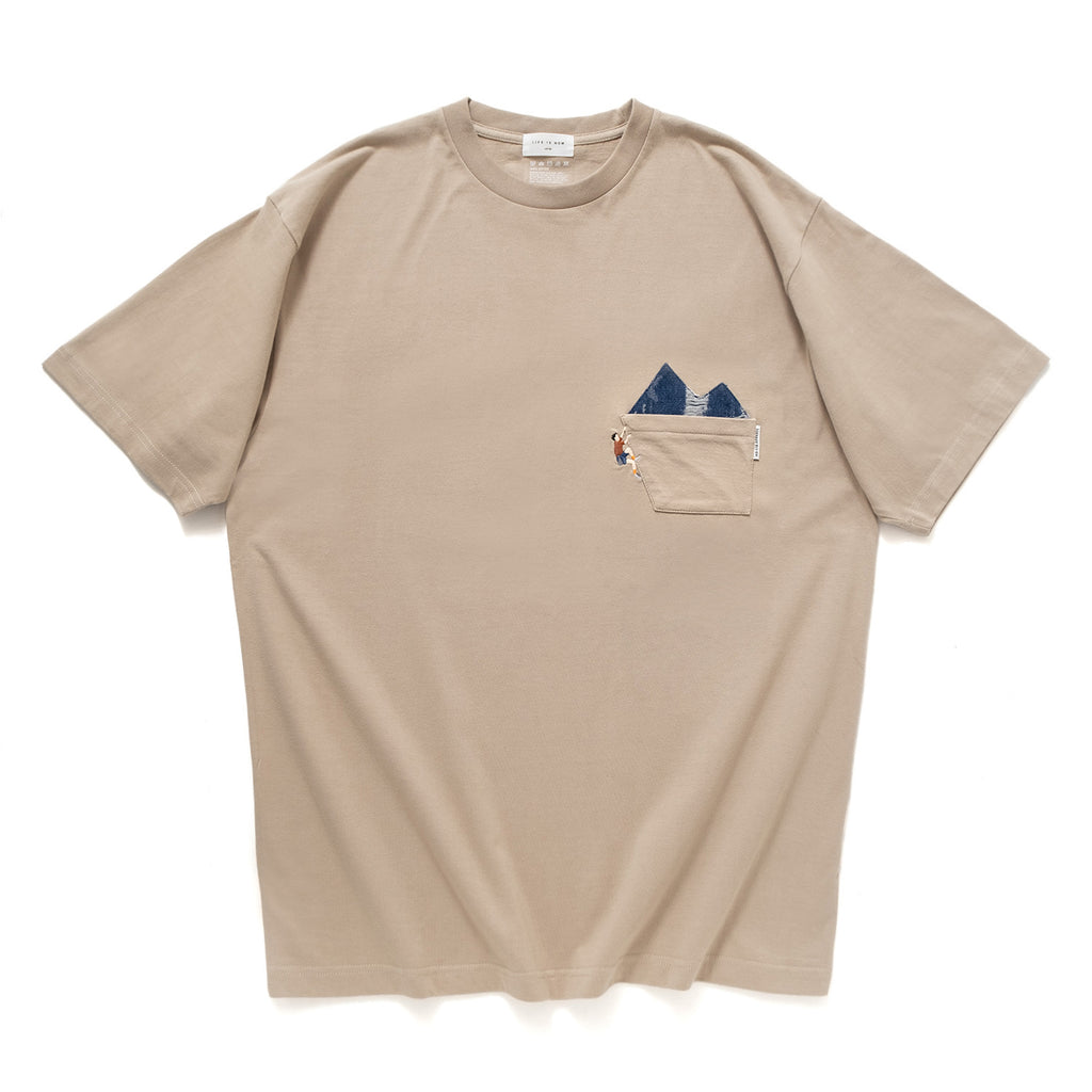 (ZT1095) Mountain Climbing Embroidery Pocket Tee