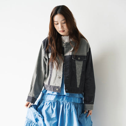(JK465) Raw Edge Patchwork Jacket