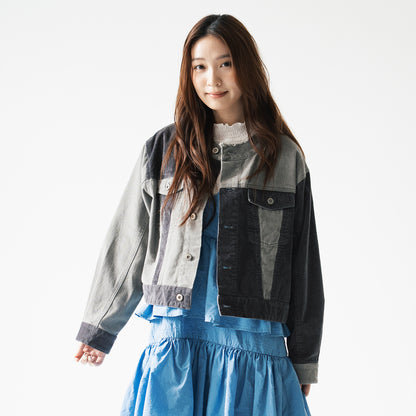 (JK465) Raw Edge Patchwork Jacket