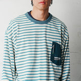 (TP1720) Stripe Pocket Long Sleeve Tee