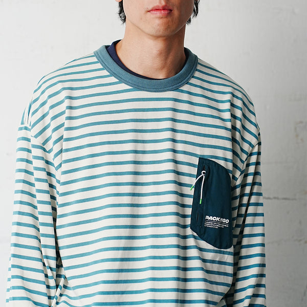(TP1720) Stripe Pocket Long Sleeve Tee