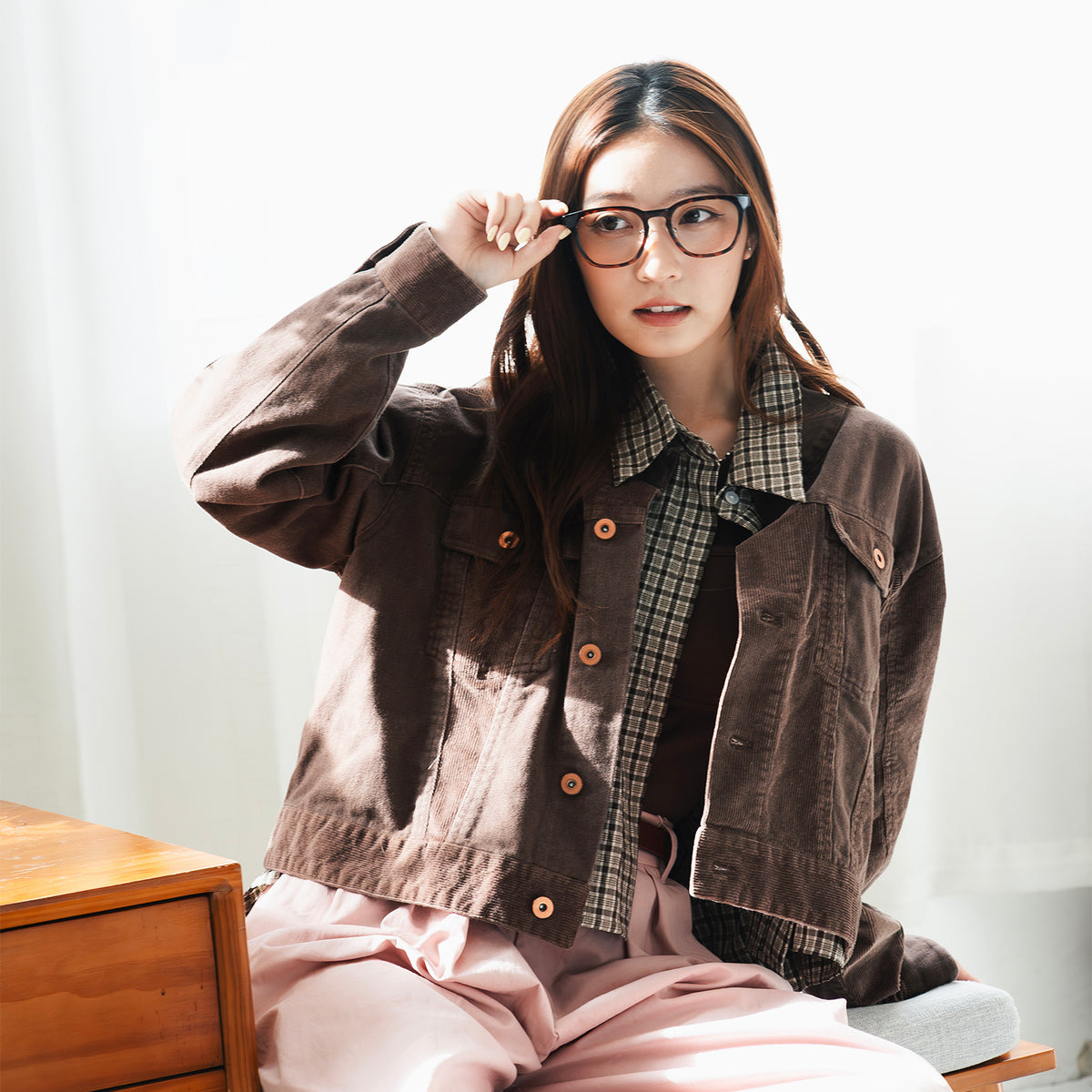 (JK465) Raw Edge Patchwork Jacket