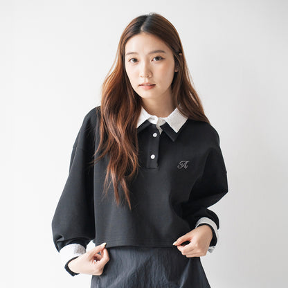 (TP1922) Cropped Lace Collar Polo