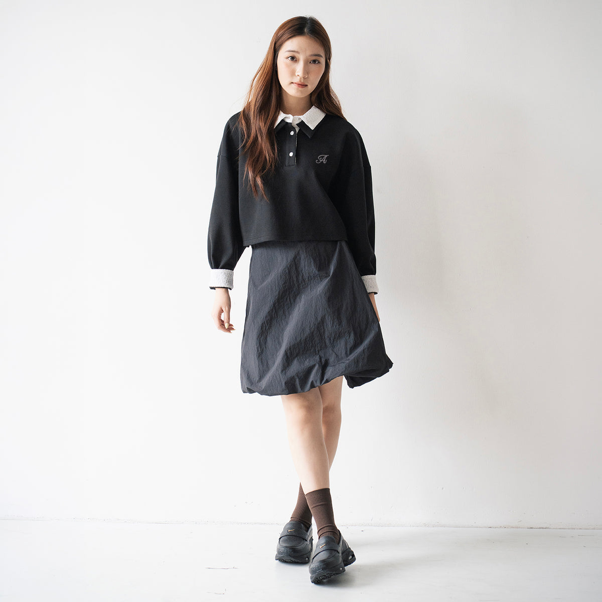 (TP1922) Cropped Lace Collar Polo