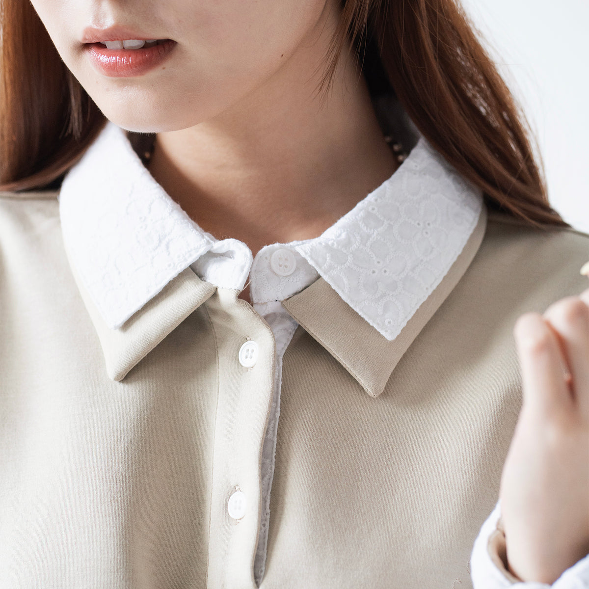 (TP1922) Cropped Lace Collar Polo