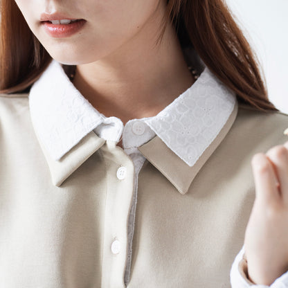 (TP1922) Cropped Lace Collar Polo