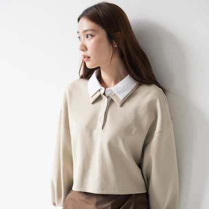 (TP1922) Cropped Lace Collar Polo