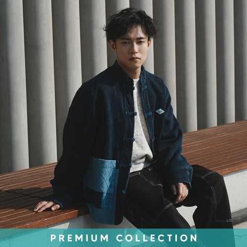 (JK339) Indigo Kendo Knot Patchwork Jacket