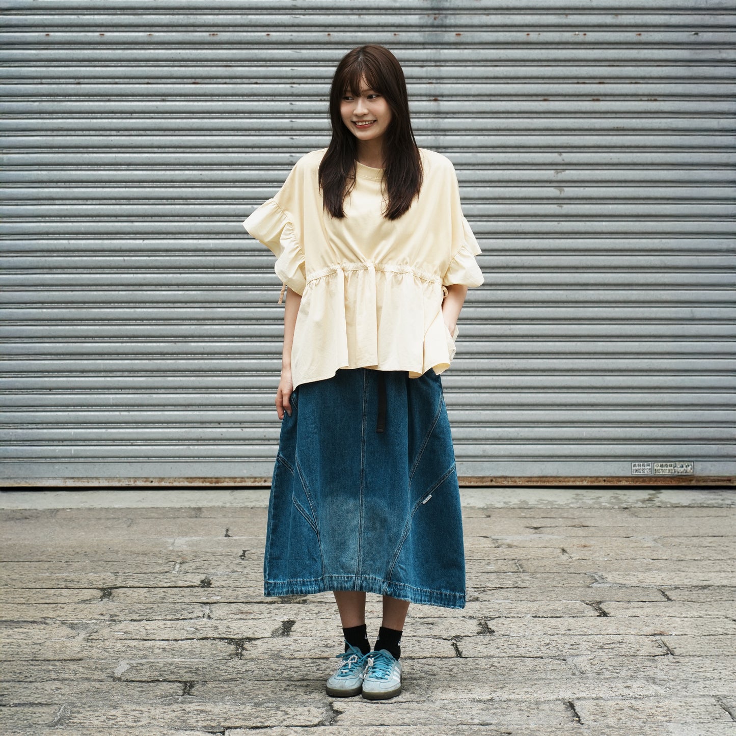 (TP1634) Garment Dye Wash Ruffles Top