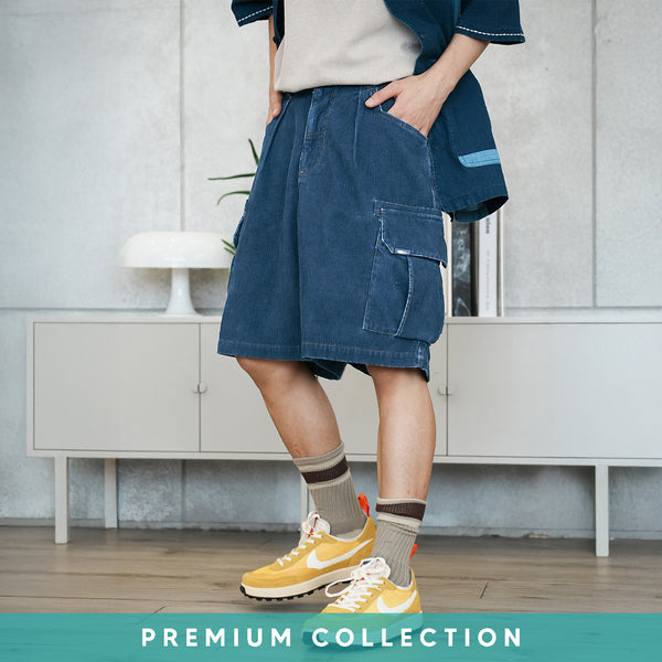 (SP400) Indigo Corduroy Cargo Shorts