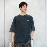 (TP1601) Indigo Washed Sashiko Crop Sleeve Tee
