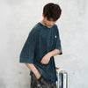 (TP1601) Indigo Washed Sashiko Crop Sleeve Tee