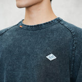 (TP1601) Indigo Washed Sashiko Crop Sleeve Tee
