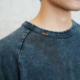 (TP1601) Indigo Washed Sashiko Crop Sleeve Tee
