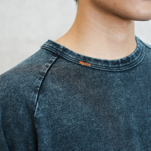 (TP1601) Indigo Washed Sashiko Crop Sleeve Tee
