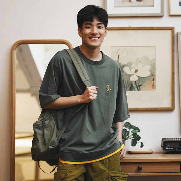 (TP1364) PJai Graphic Embroidery Fake Layer Tee